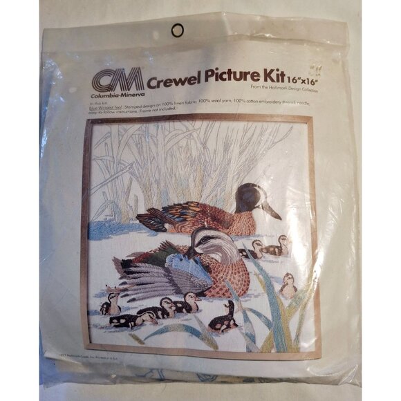 Columbia-Minerva Crewel Picture Kit 16"x16" Blue-Winged Teal Embroidery Stamped - Picture 1 of 5